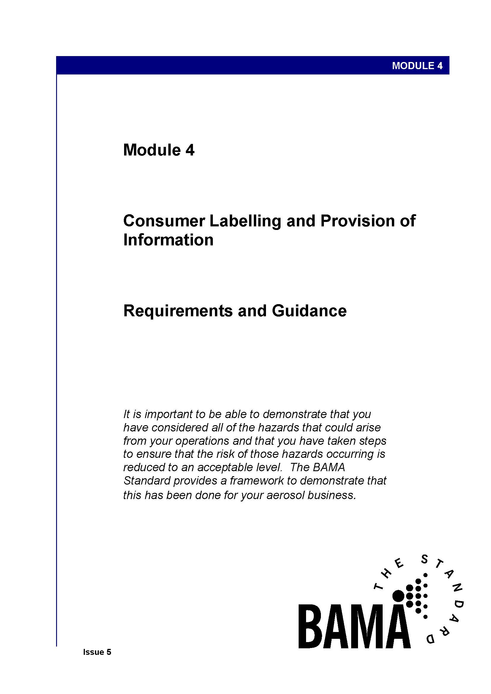 BAMA Standard Module 4 - Consumer Labelling and Provision of  Information